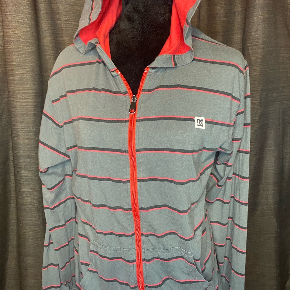 DC Gray Hoodie with Red Accents
